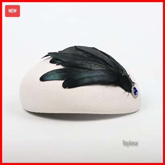 Wool Felt Pillbox Fascinator Hat with Feather Derby Style One Size